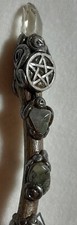 Hawthorn wand, moonstone, quartz, pentacle, witch/pagan/gift/altar/spells