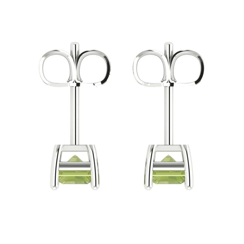 Peridot Stud Earrings for Women, Push back (1 cttw, 6x4mm, Emerald-Cut) - Image 4 of 4