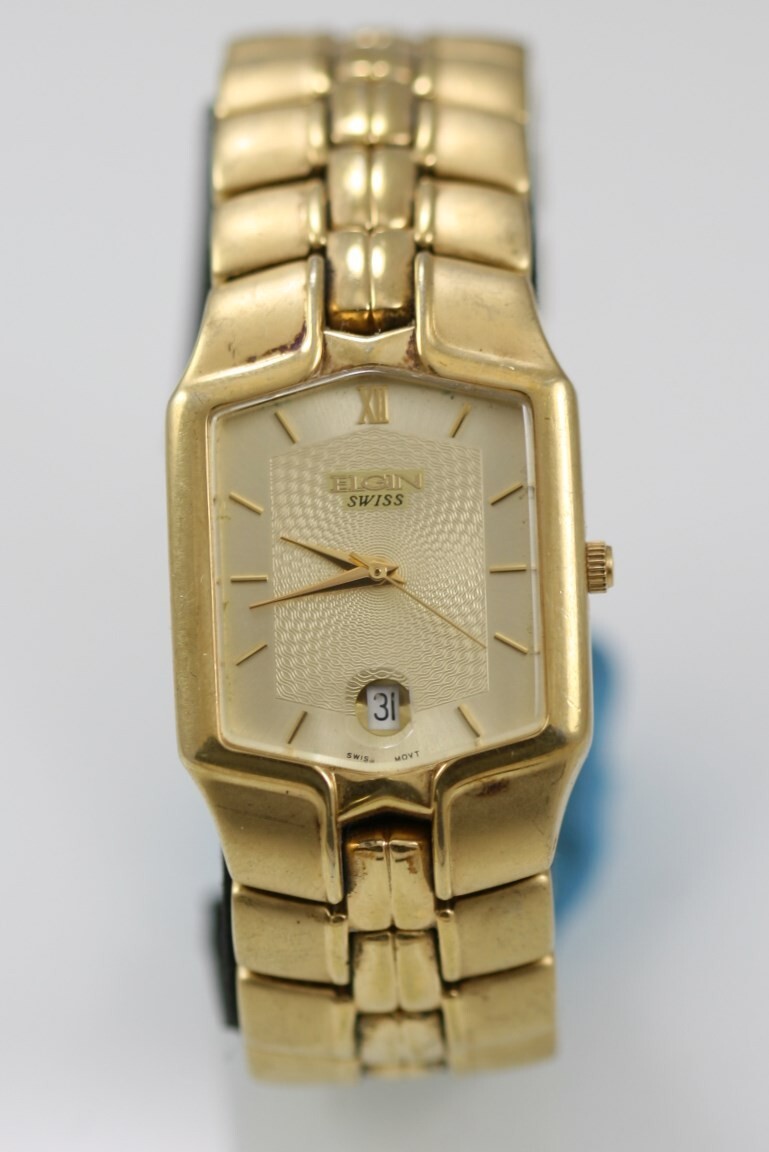 Elgin Swiss Watch Men Gold Stainless Steel Water Resistant