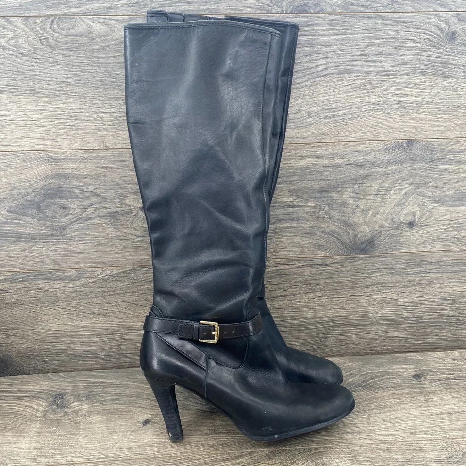 Ralph Lauren Knee High Leather Full Zipper Heel Boots Women's Size 8 Us Black - Image 2 of 4