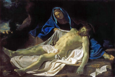 DEAD CHRIST ON THE KNEES OF THE VIRGIN PAINTING BY CHARLES LE BRUN REPRO 