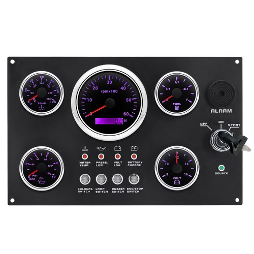 5 Gauge Set with Instrument Panel 0-6000RPM 7 Colors LED For Marine Boat Yacht - Picture 6 of 13