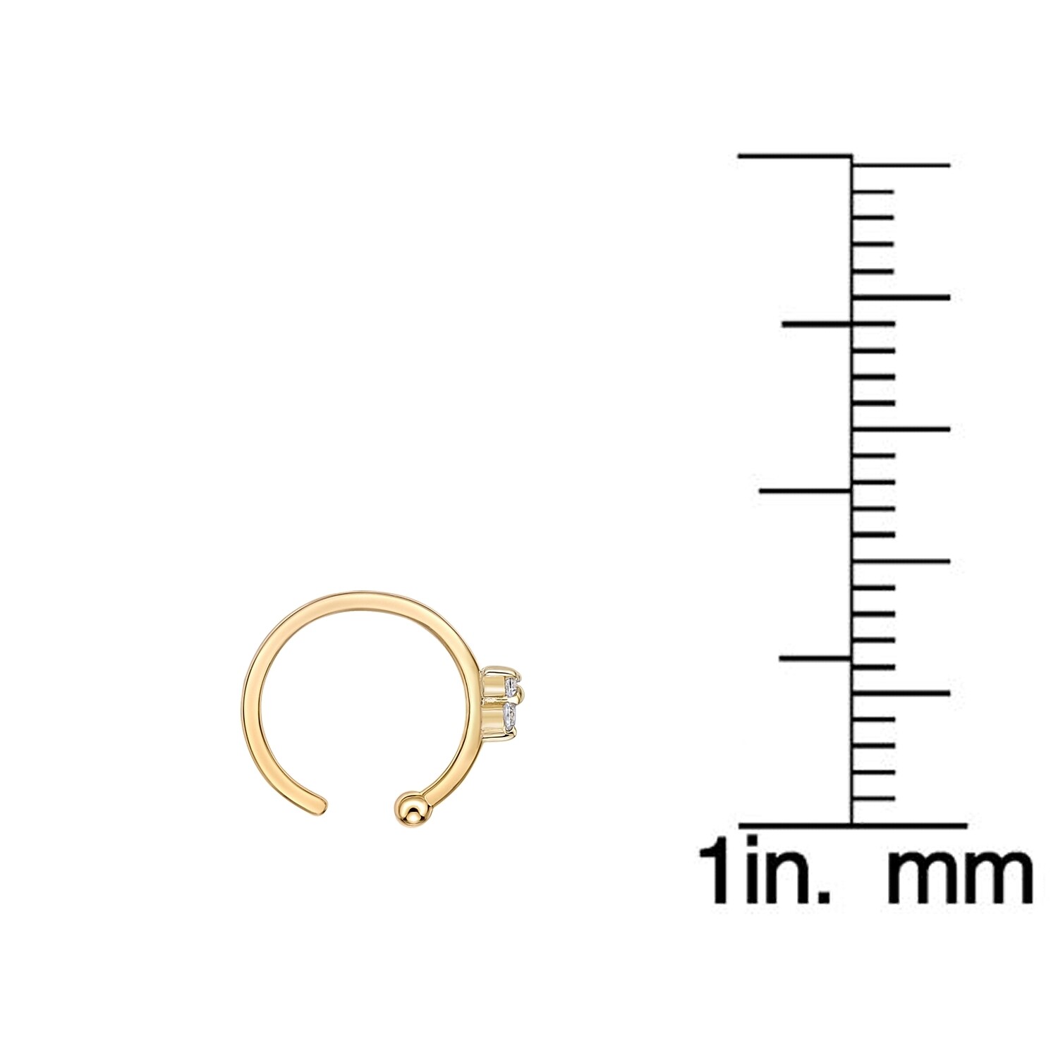 20 Gauge 14K Yellow Gold Three Stone Cluster Cubic Zirconia Open Hoop