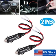 2PCS 12V Car Fused Cigarette Lighter Male Power Plug Adapter w/ Leads LED Light
