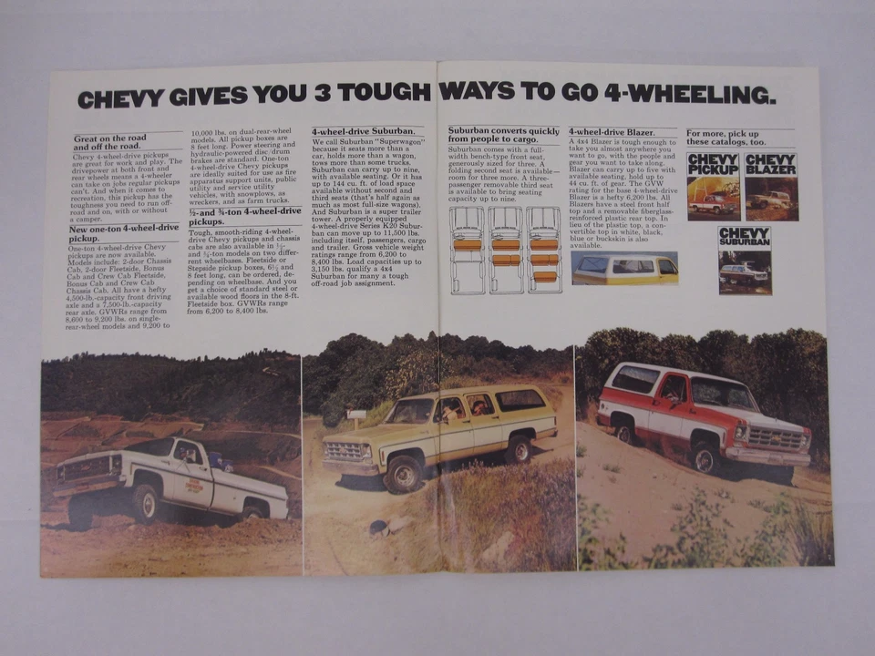 Chevrolet Chevy 1977 camioneta 4 ruedas 4x4 Blazer K10 K20 folleto de ventas catálogo Foto 2 de 3