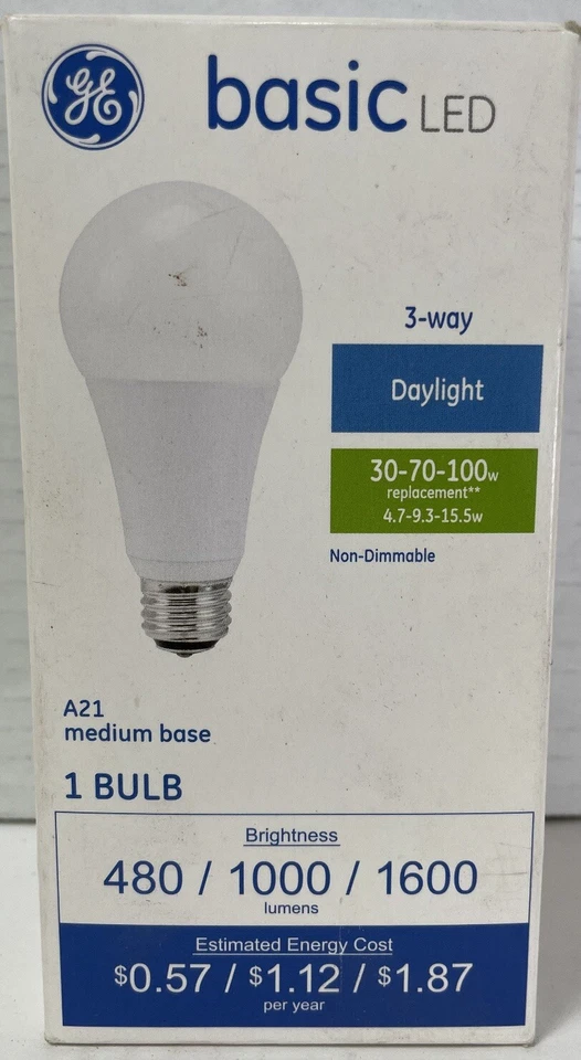 GE Basic LED Daylight 30-70-100w replacement A21 medium base - Image 2 of 4