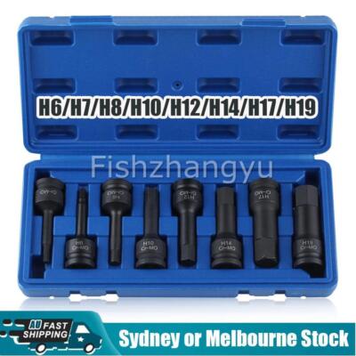 8X 1/2" Impact Hex Socket Drive Bit Metric Set H6-H19 Allen Key Torx ...
