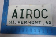 Vermont License Plate 1964 64 VT Vanity Air OC AI ROC A I R O C AIROC #2