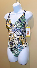 Hurley NWT Women's Double Strap Crossback 1-Pc Swimsuit, Tropical Palms, Size S