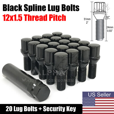 20 PC Audi Black Spline Lug Bolts 14x1.5 33mm Shank + 2 Keys – Rdcobra91