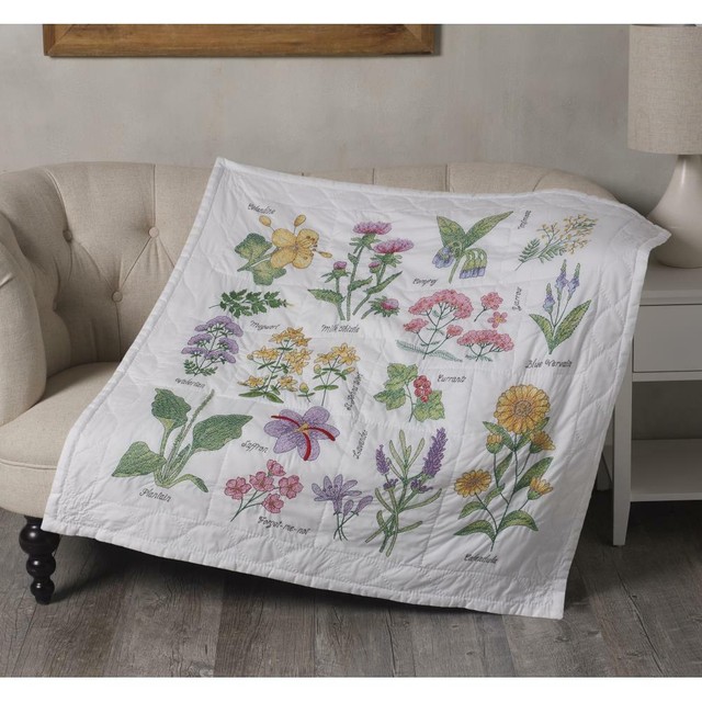 BUCILLA Stamped Cross Stitch LAP QUILT TOP WILDFLOWERS 45" x 45" DIY eBay