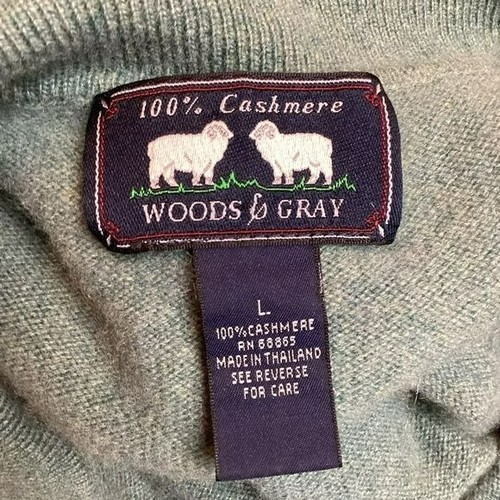 Woods & Gray Mens Large 100% Cashmere Three Button Sweater Dusty Green - Picture 8 of 10
