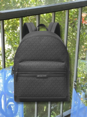 Michael Kors Cooper Men Black Monogram Logo Spacious Travel Functional Backpack