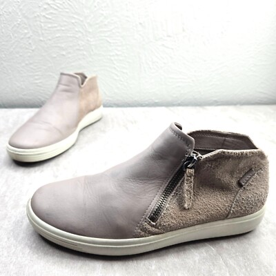 Ecco Side Zip Shoe Boots Sz 8 Gray Leather Minimalist Mid Top Comfort Sneakers