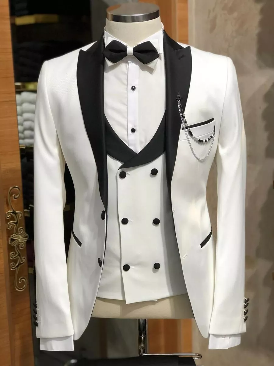 Men White Suits Designer Elegant Tuxedo Wedding Dinner Suits  (Coat+Pant+Vest)