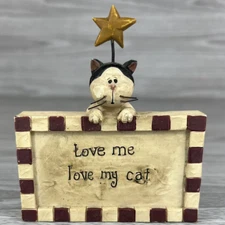 Vtg Block Love Me Love My Cat Figure Suzi Skoglund Home Decor Folk Art Kitty