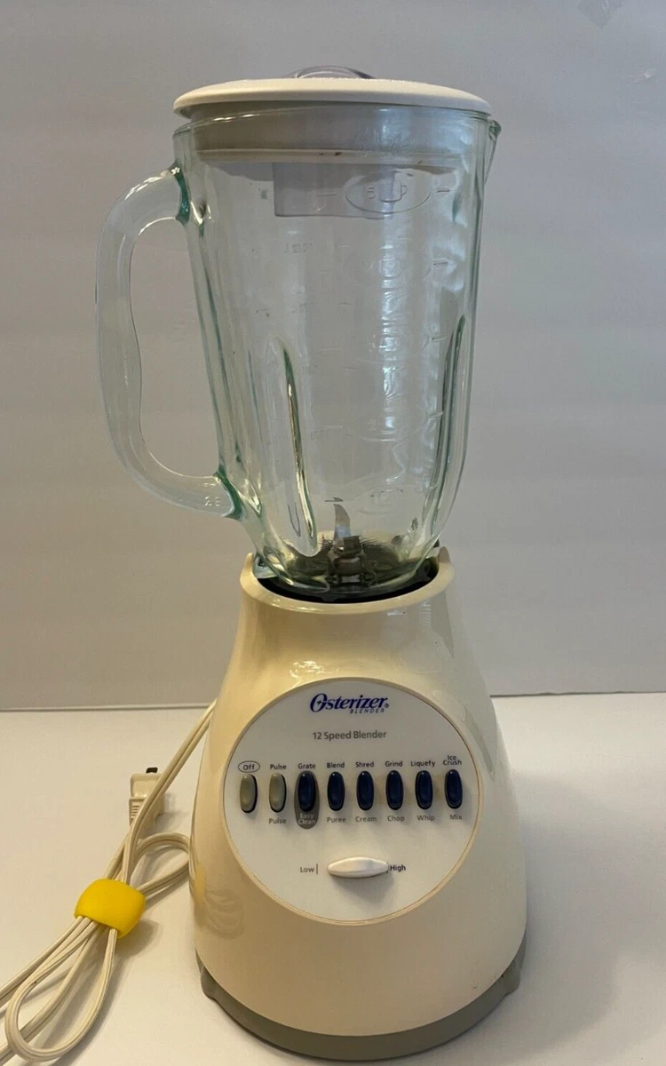 Osterizer 12 Speed Blender Model 6650 Glass Pitcher with White lid cream  Base