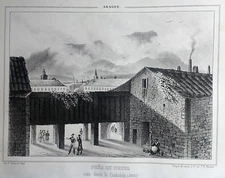 JACA, Peña De Uruel, Original Lithograph By Parcerisa 1839-1865