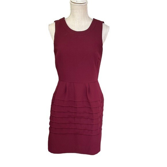 madewell burgundy dress Modest Burgundy Satin V-neck Dress With Sequin Sleeves – Lisposa main image 1