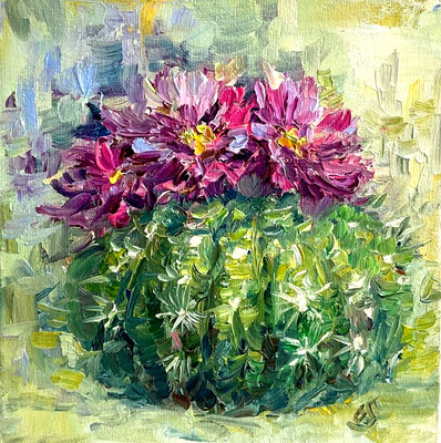 Cactus blossom Original Oil Painting  nature Cactus flowers art 6x6in