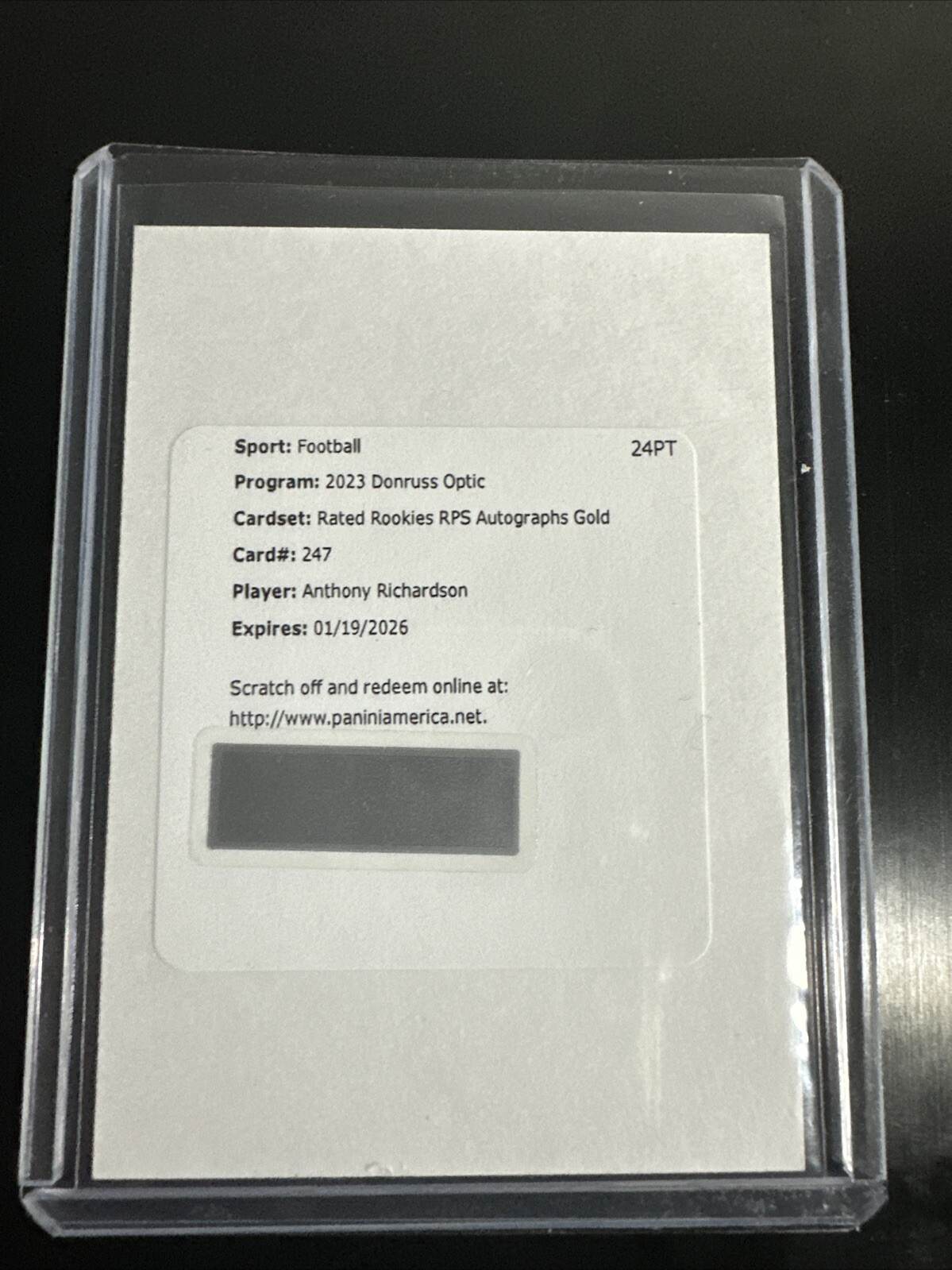 2023 Optic Anthony Richardson Autograph Gold #247 /10 Redemption