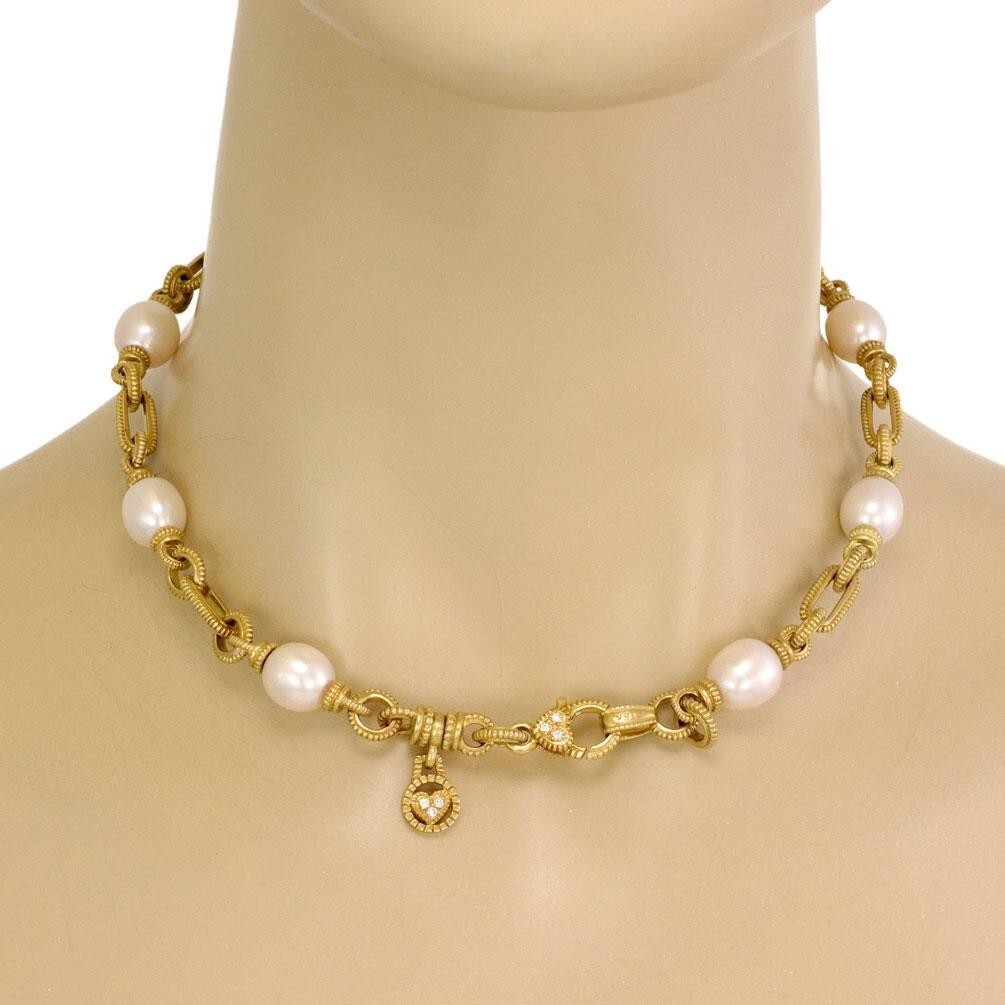 Judith Ripka Diamond Pearls 18k Yellow Gold Textured Link