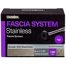 Deckfast Fascia Screws - 100 Blister Pack Warm Gray 305 Stainless Steel #9 x