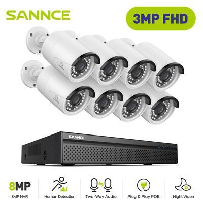 SANNCE 8CH 8MP 4K NVR 3MP POE IP Security Camera System 2 Way Audio AI Detection