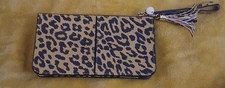 Wristlet Wallet New Charm Gold Hardware Leapord Print Black/Tan