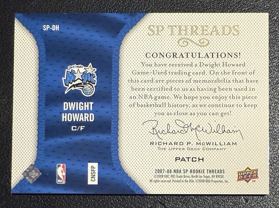 DWIGHT HOWARD 2007-08 Upper Deck SP Нити для Новичков 4-Цветные Игровые Б/у Джерси HOF - Изображение 2 из 2