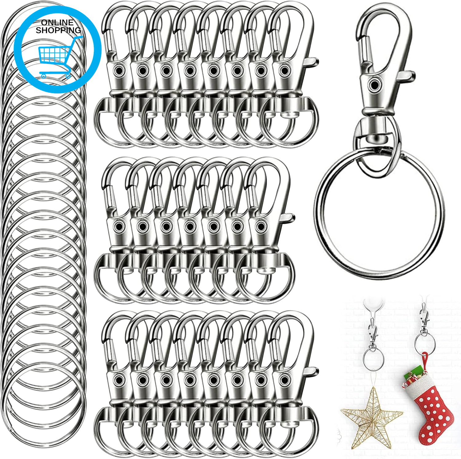 Swivel Lobster Clasps & Key Ring Hoops, 40PCS Keyring Making Kit 20Pcs Lobster C