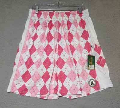 Flow Society Shorts Large Mens Lacrosse Pink Argyle NWT Measures 30x9