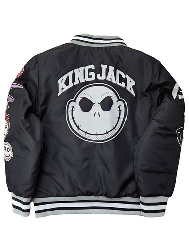 Boys Black & White Nightmare Before Christmas Bomber Jacket Zip Front Coat - Picture 2 of 2