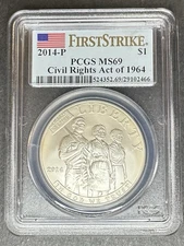 2014-P Civil Rights Dollar PCGS MS-69, Buy 3 Items, Get $5 Off!