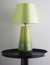 Vibrant Lime Green Glazed Ceramic Table Lamp With Green Silky Shade