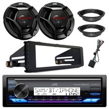 JVC Marine Stereo Receiver, 6.5" Speakers Pair w/Adapters, Harley Install Kit