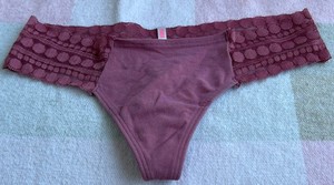 Victoria's Secret PINK Extra Low Rise Lace Waist Cotton Thong Dusty Rose Lace XS