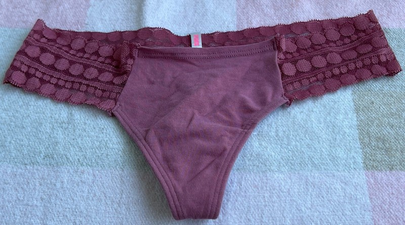 Victoria's Secret PINK Extra Low Rise Lace Waist Cotton Thong Dusty Rose Lace XS