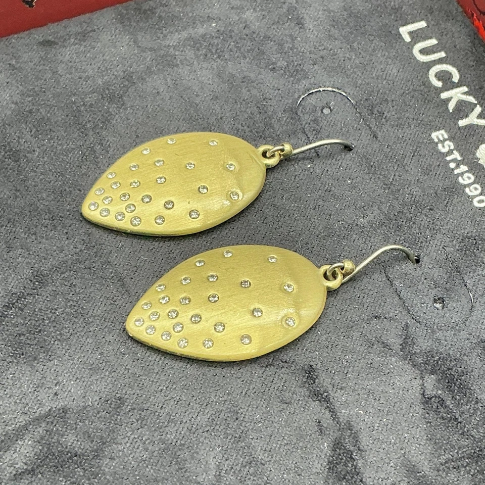 Lucky Brand Gold Tone Crystal Dangle Drop Earrings Teardrop Hook w/ Box Women's - Image 3 of 4
