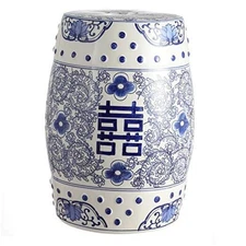  TBL1013A Double Happiness 18" Chinoiserie Ceramic Drum Indoor/Outdoor Garden 