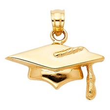 14k Yellow Gold Graduation Cap Pendant Educational Tassel Grad Mortarboard Charm