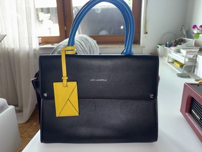 KARL LAGERFELD Damen Henkeltasche Leder schwarz/blau mit Schulterriemen