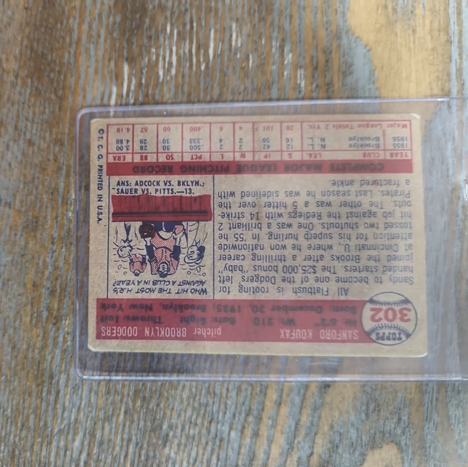 1957 Topps - Scarce Series Sandy Koufax #302 Foto 2 de 2