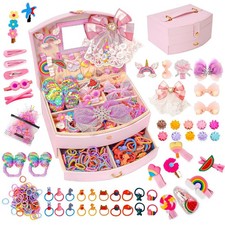 Hair Accessories Set with Jewelry Box, Clips, Barrettes Bows - Perfect Gift fo