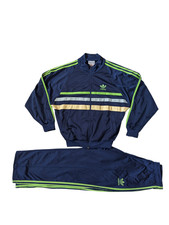 VTG Adidas 90s Firebird TRACKSUIT JACKET & PANTS Navy/Neon Green S/M, Stripes