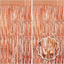 Rose Gold Birthday Party Decorations Foil Fringe Backdrop Curtain 2 Pack 3.3x8.2