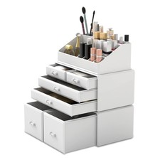 Makeup Organizer 3 Pieces Cosmetic Storage Case with 6 Drawers White