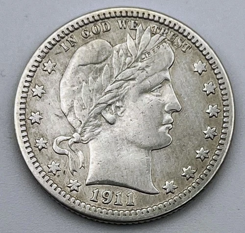 1911 Barber Quarter 25C VF Details Very Fine Full Liberty Silver 90%