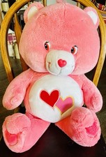 LARGE Care Bears PINK LOVE-A-LOT Hearts BEAR 26 Plush Stuffed Animal Toy 2002