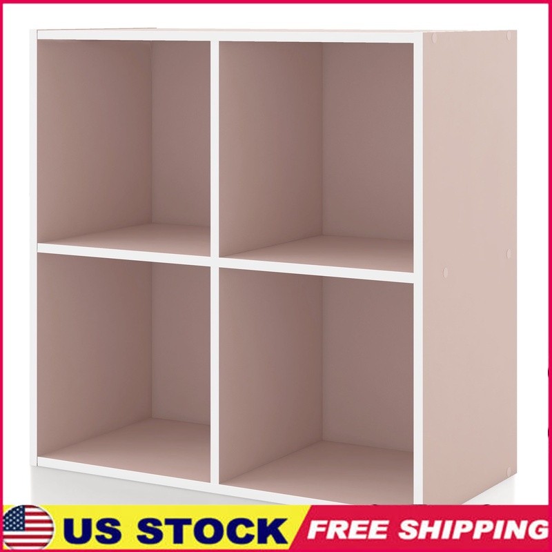 Stackable 4-Cube Wood Bookcase Kids Storage Organizer for Home or Office-image